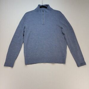 Banana Republic Sweater Mens Small Blue 100% Merino Wool 1/4 Zip Mock Neck